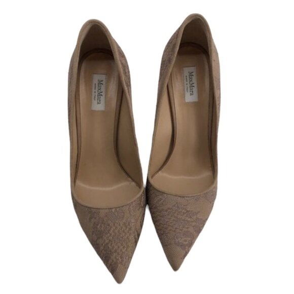 NIB MaxMara Leccio nude lace high heels pointed toe  taupe 37.5 - Picture 10 of 16